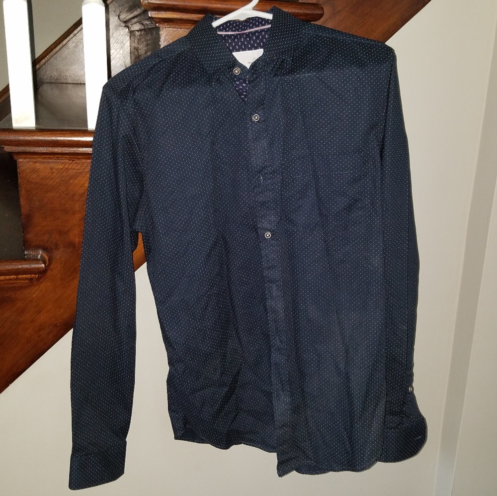 Craft+Flow SMALL Navy & Yellow Dot Button Down